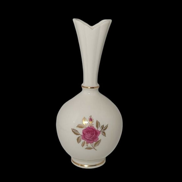 VINTAGE 8" LENOX USA RHODORA BUD VASE PINK ROSE - Picture 1 of 8